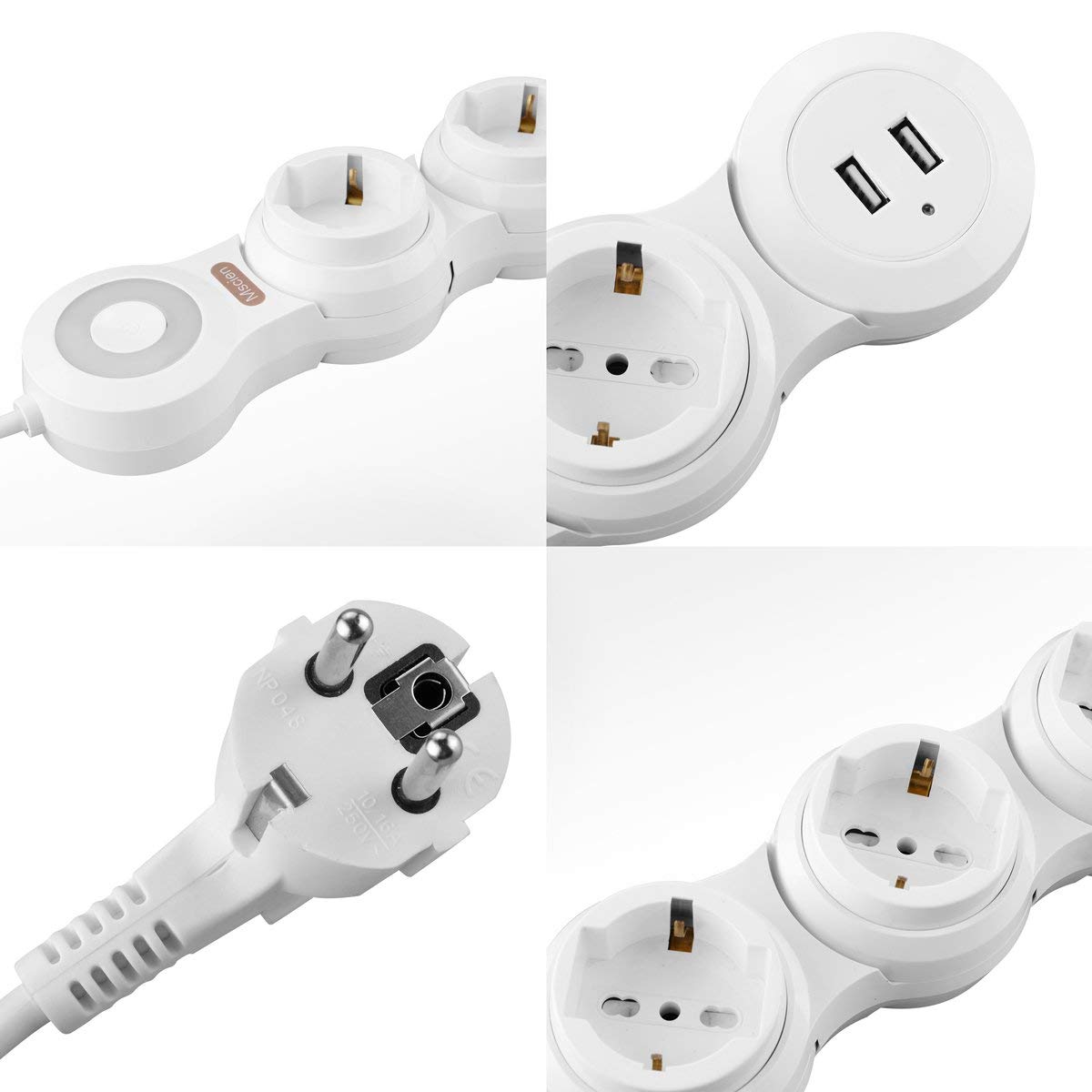 Travel Power Strip Meerdere 4 Eu Outlets Stopcontact Met Usb Switch Functie 2 Poorten 2500 W/10A 1.8 M Verlengsnoer