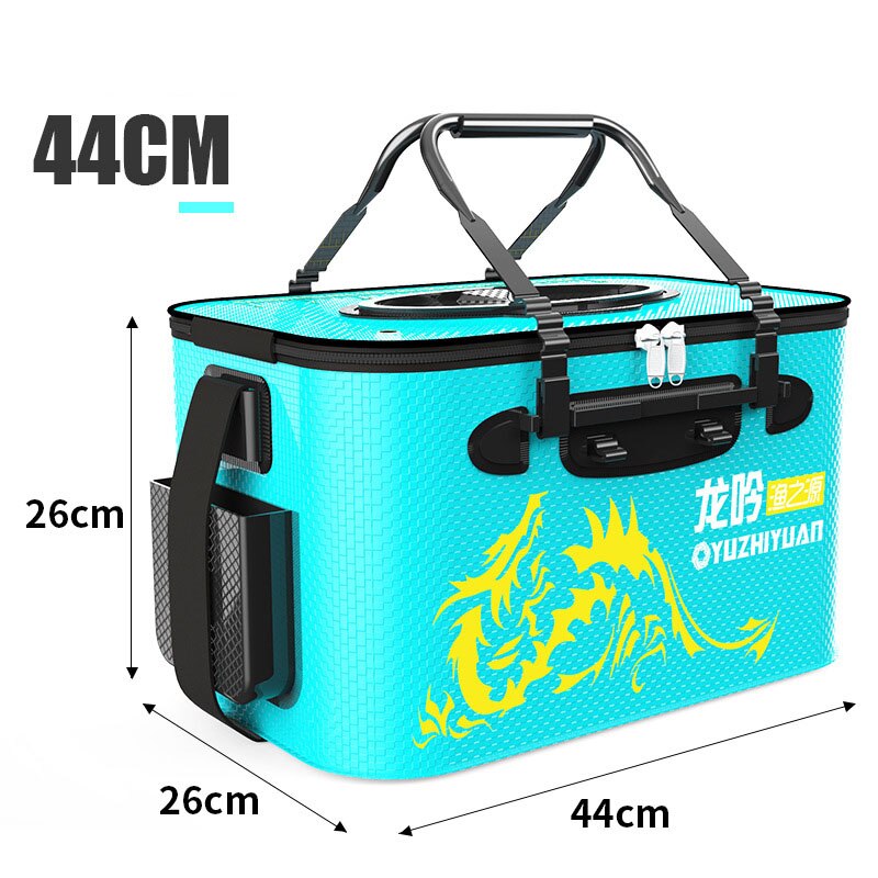 Portable Fishing Bucket Bag EVA Fishbox Handle Folding Outdoor Water Box Live Fish Bucket Thicken Fishing Tank Fishing Gear Bag: Blue 44CM 01