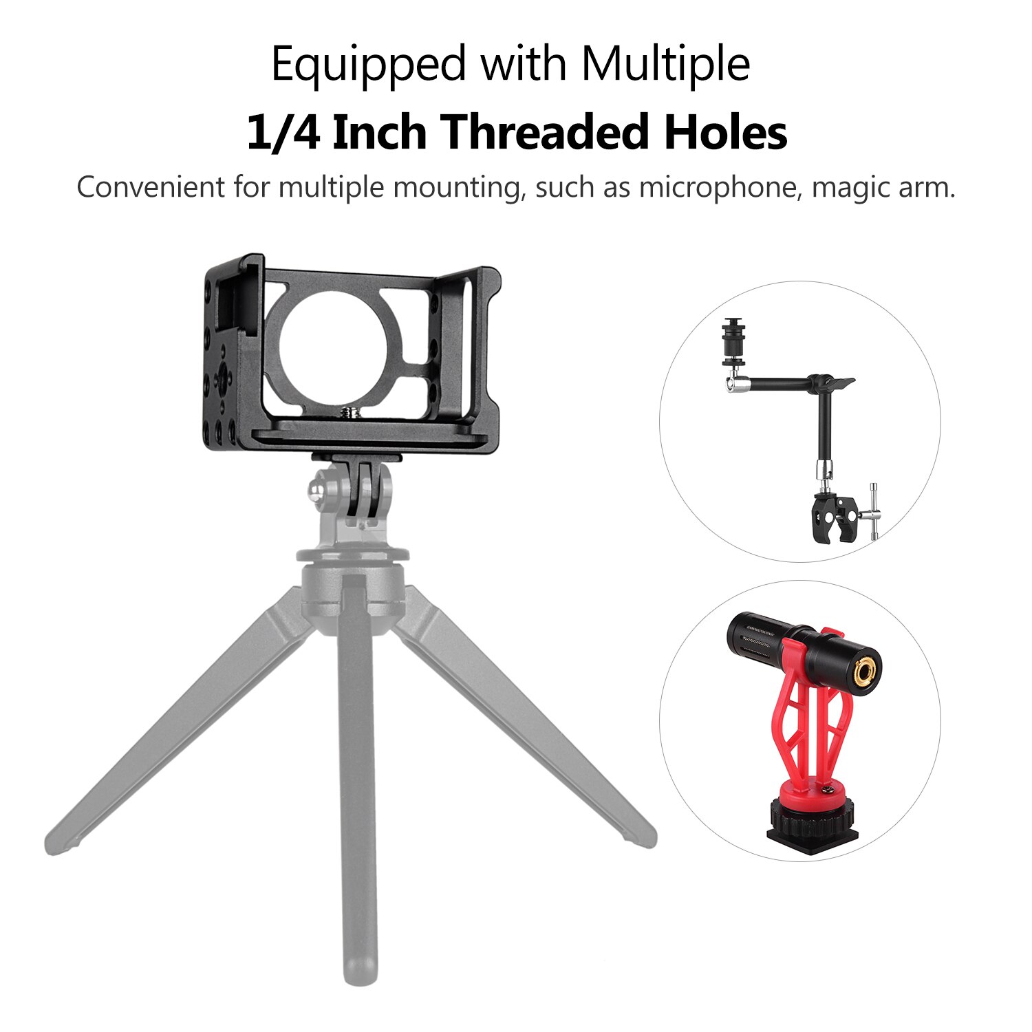 Andoer Metal Camera Cage Compatible with SONY RX100 VI VII Cameras Mount Protective Case with 1/4 Inch Screws Cold Shoe