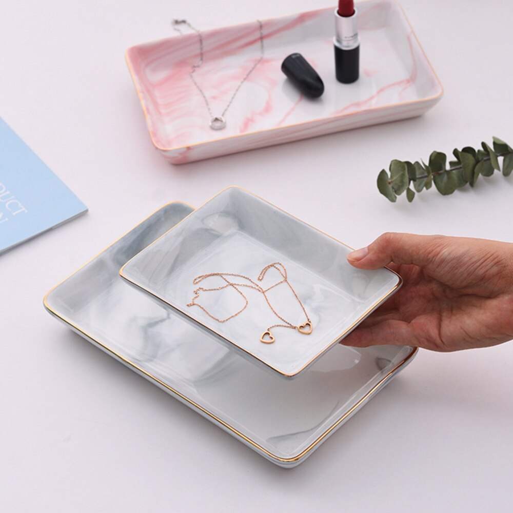 1Pc Jewelry Tray Marbling Ceramic Jewelry Plate Earring Tray Necklace Tray for Store Home