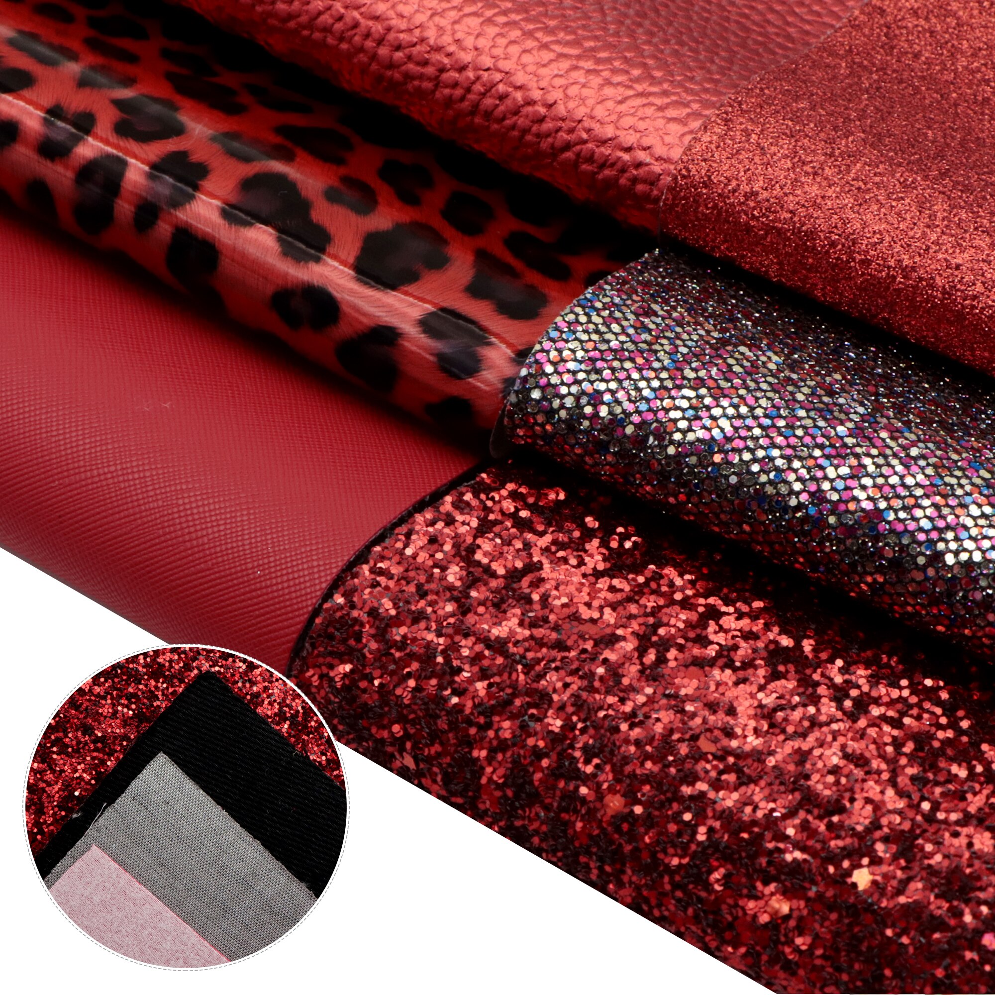 Red Series Assorted Faux Leather Sheets Glitter Velvet Synthetic Leather Vinyl Fabric For Making Earrings Hair Bows A4 ,1Yc15423