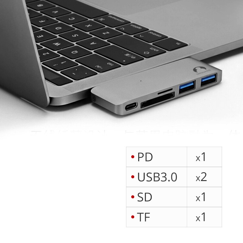 Snowkids tipo C Dock Hub para MacBook Pro MacBook Air HDMI USB3.0 USB C puertos de expansión del divisor: Gray  PD 2USB SD TF