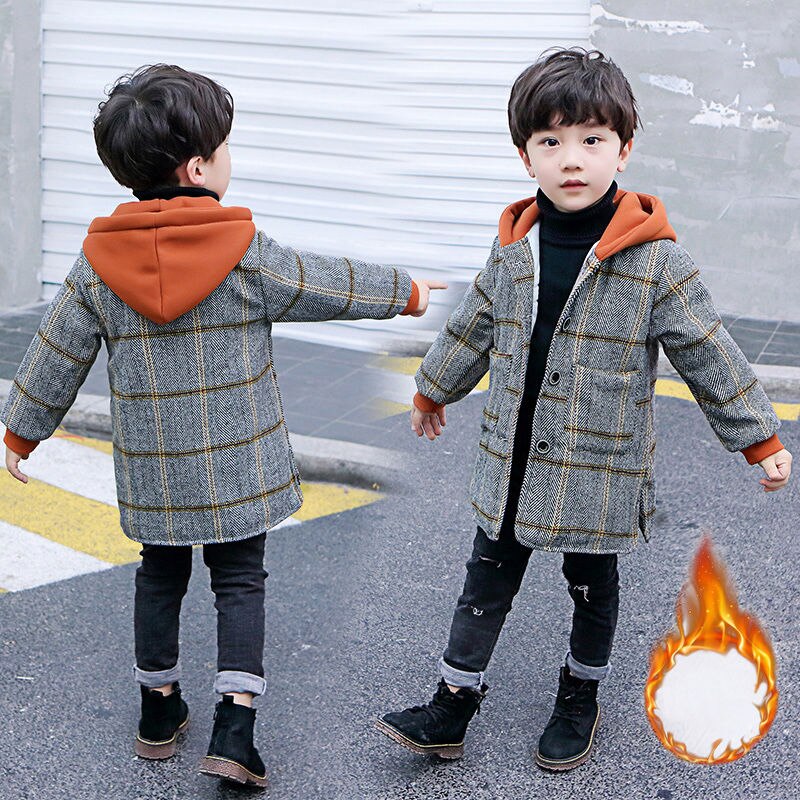 Børn tøj dreng frakke vinter baby uld frakke plus fløjl børn uld fortykkelse efterår tøj 2-10t