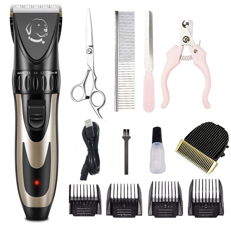 Yomiga huisdier honden tondeuse huisdier trimmen tondeuse katten hond tondeuse scheerapparaat geluidsarm elektrisch schaar tondeuse: Kit 6- zwart