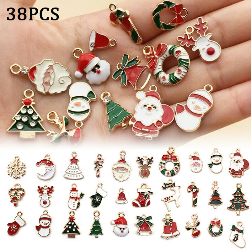 38PCS Christmas Charms Pendant Enamel Alloy Mixed Jewelry DIY Making Crafts