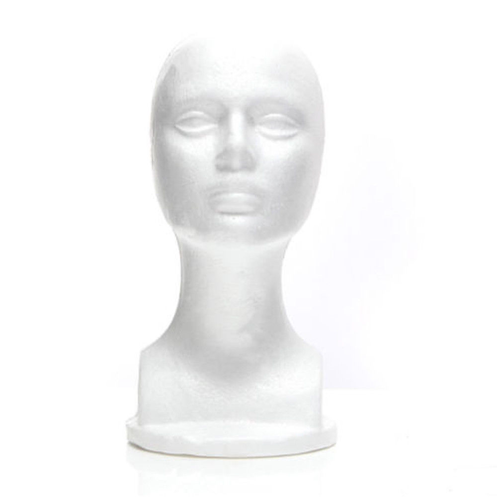 Styrofoam skum mannequin kvinnelig hode modell dummy parykk briller hatt vise stativ