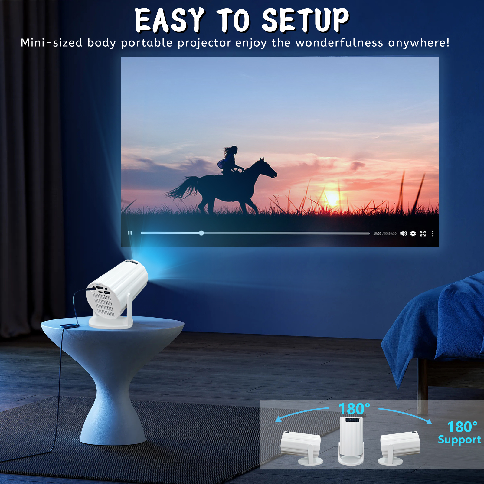 RUSMR RY006 LED Outdoor Mini HD 1080P Mobiler Projektor USB Kinderprojektor Ultraklarer tragbarer Mini-Miniprojektor