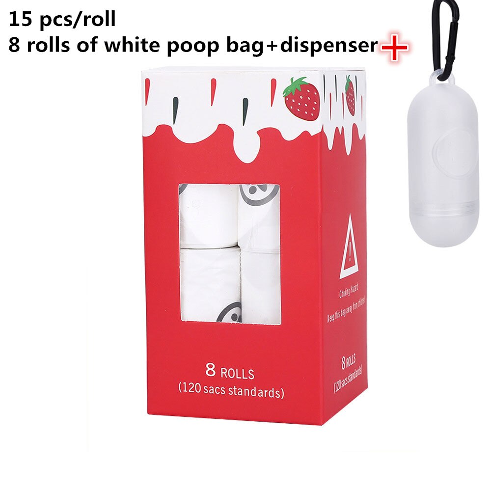 Degradable Pet Poop Bag Portable Garbage Bag Biodegradable Dog Waste Bags Dog walking Supplies Pick-up Dispenser Rounded For Cat: 8 rolls of white