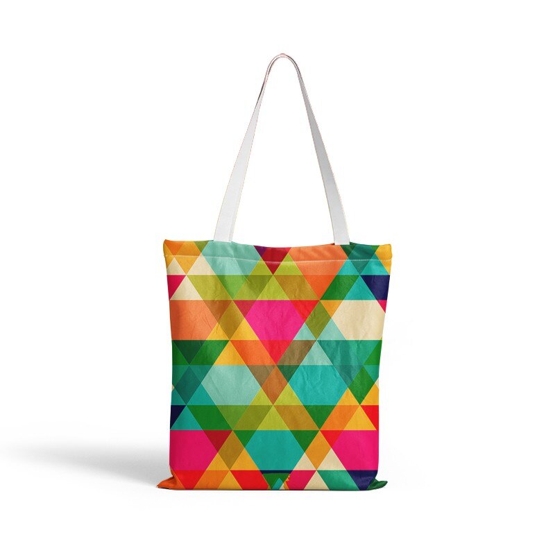 Bolso de mano informal con estampado de cuadros coloridos para mujer, bolsa de compra reutilizable, de lona, para uso diario y playa: style5