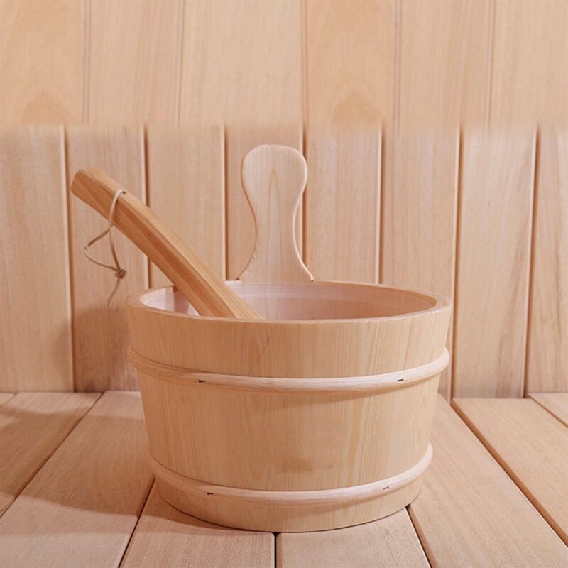Seau de Sauna avec louche accessoires de Sauna pour hammam, seau de Sauna, louche, revêtement en plastique inclus