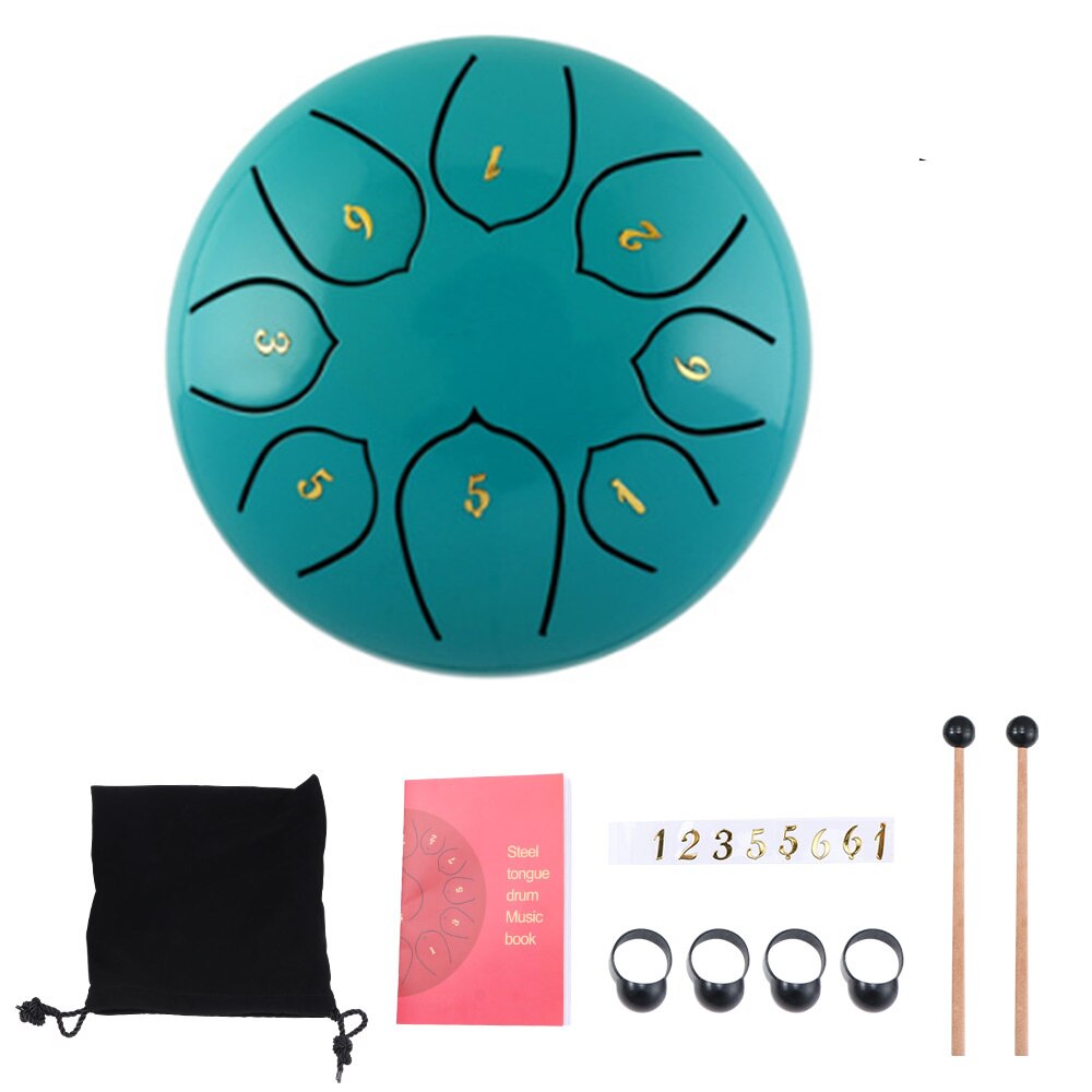 Fast 6 Inch Steel Tongue Drum 8 Tune Hand Pan Drum Tank Hang Drum With Drumsticks Carrying Bag Percussion Instruments: 6 inch Lake Blue