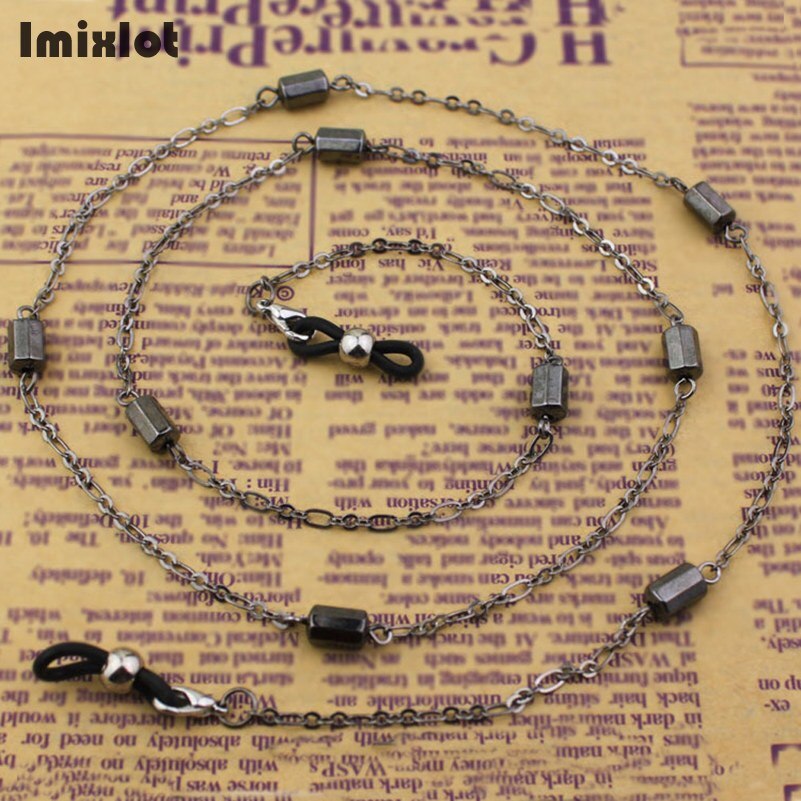 Zonnebrillenkettingen, lanyardriemen, kettingen voor brillen, zwarte metalen kralenkoorden, leesbrillen, brillenaccessoires: Zwart