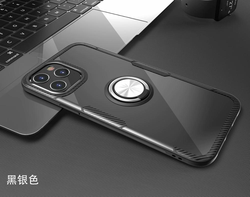Til eple iphone 12 pro max deksel hardt med ringstativ magnet gjennomsiktig beskyttende bakdeksel deksel til iphone 11 12 pro 12 max: aluminium / Brun