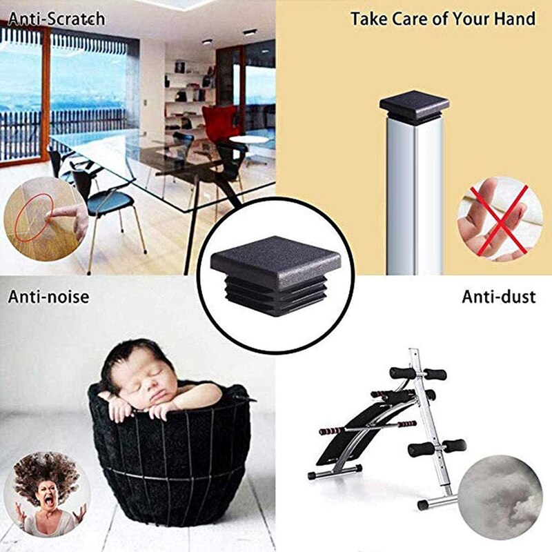 Inner Plug Blanking Caps chair leg Cover Furniture Legs Table Legs Cover Black Square Tube End Caps Anti Slip