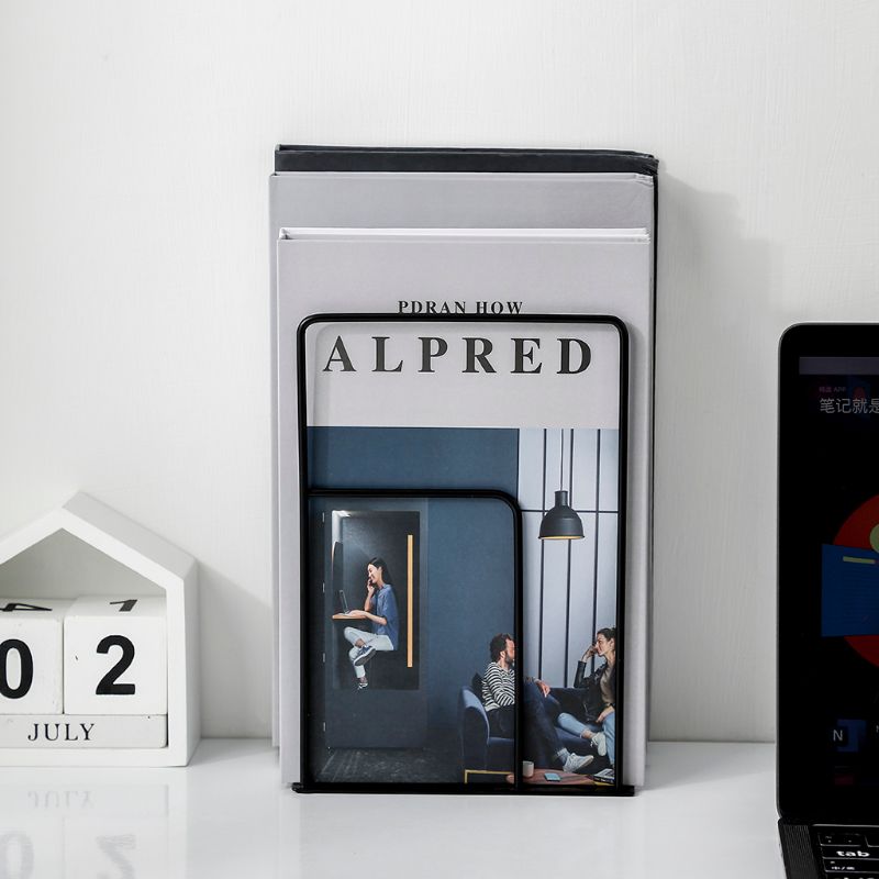 1 Pair Rectangle Bookends Book Stand Support Desktop Office Magazine Organizer 35EA