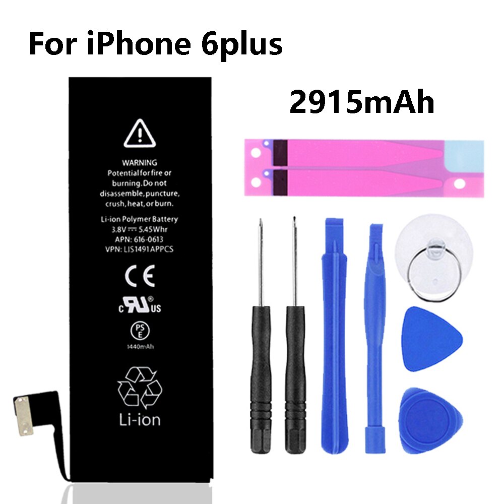 100% AAA Grade Phone battery For iPhone SE 5S 5 6 6S battery 6 6s 7 8 Plus X XR XS Max Replacement built-in lithium battery: For 6 Plus 2915mAh