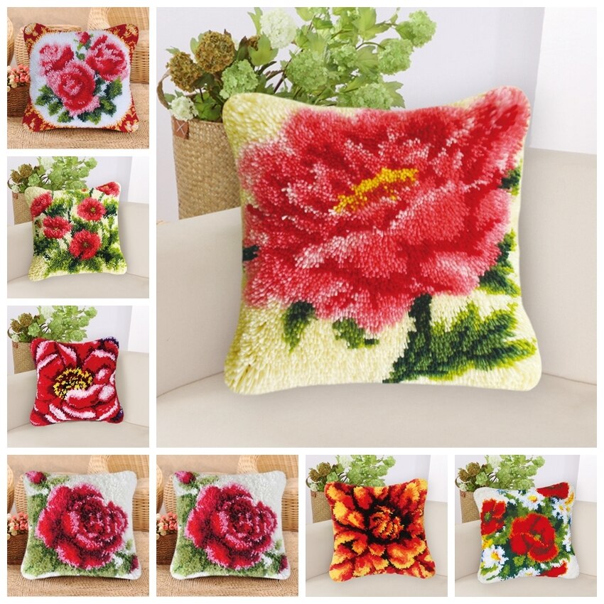 Latch Hook Flower Kits Do It Yourself Embroidery Knooppakket Latch Hook Pillow Borduurpakket Kussen Embroidery Package Pillow