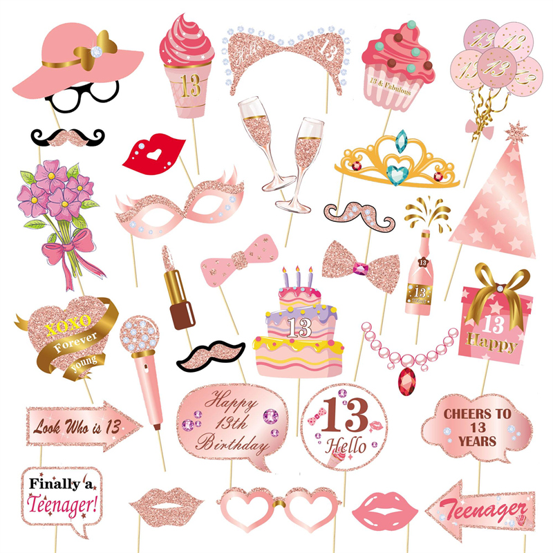 1 saco Feliz Aniversário 13 ° 30 ° 40 ° 50 ° 60 ° Papel Photo Booth Props Adulto Festa de Aniversário Photobooth Props Decoração Suprimentos: Safira profunda