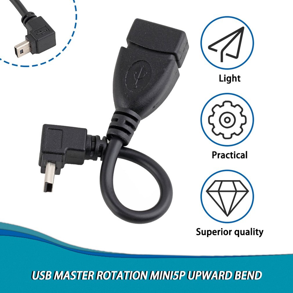 USB A Female to Mini 5P USB B Male Conversion Adapter OTG Cable Upwards