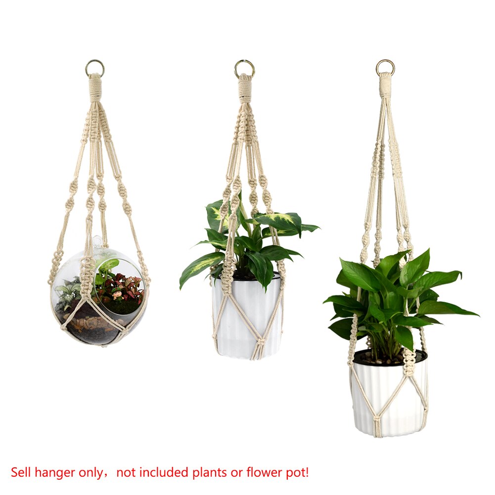 3 stuks geknoopte macramé plantenhangers vintage katoenen linnen bloempot mand heftouw hangmand pot houder tuingereedschap: Hoepeltype