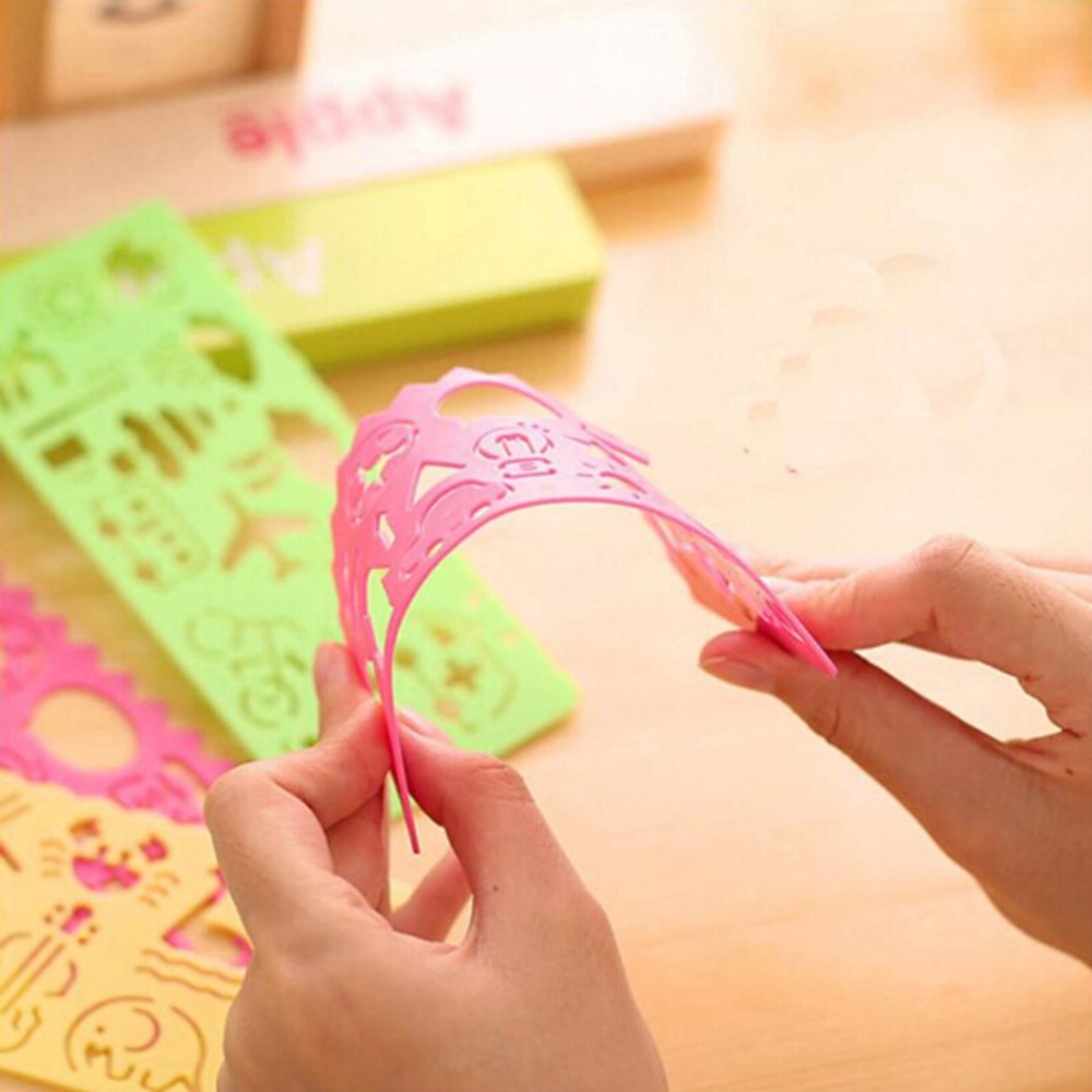 Plantilla de dibujo de símbolos gráficos para niños y estudiantes, regla de Color de caramelo de papelería, regla de plantilla de dibujo, papelería, 4 Uds.