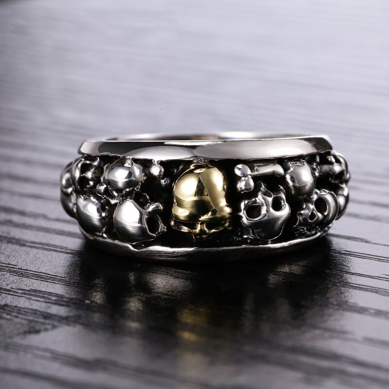 Gothic 925 Sterling Silber Ring für Männer mit Viele Schädel Jungen Vintage Coole Punk Stil Thai Silber Skeleton ringe Band