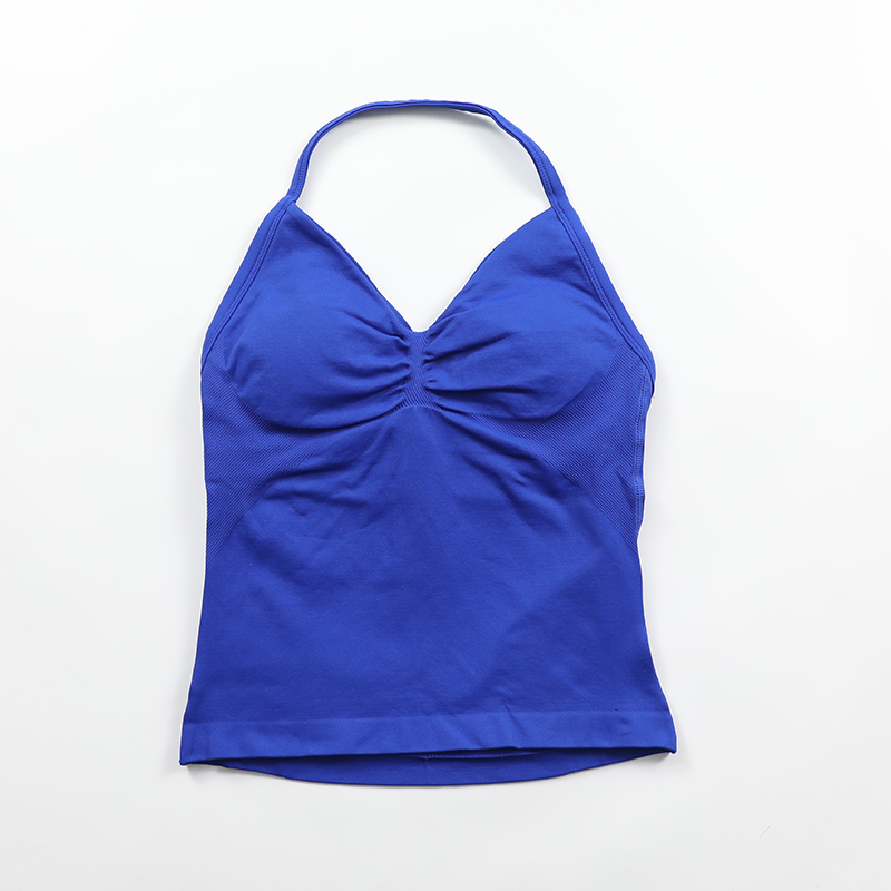 Impact Longline Strappy Top Women Seamless Yoga Tank Tops Scrunch Backless Gym Clothes Padded Workout Athletic Sleeveless Shirts: S / Navy Blue