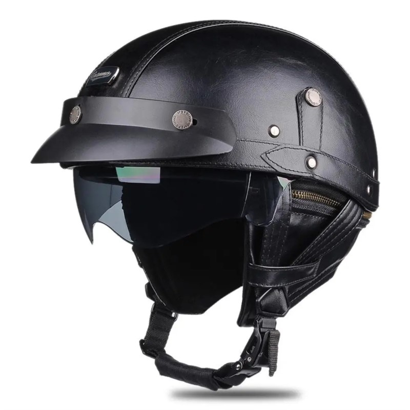 Retro Motorcycle Helmet Vintage Moto Helmet Men Women Half Helmet Built In HD Lens Riding Scooter Capacetes DOT Certification