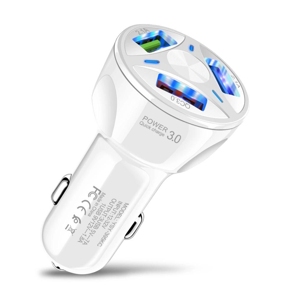 GETIHU 35W 3 Ports USB Car Charger Fast Phone Charge For iPhone 12 11 Pro X XS XR Max 6 7 8 Plus Xiaomi Mi Samsung Huawei iPad: 36W White