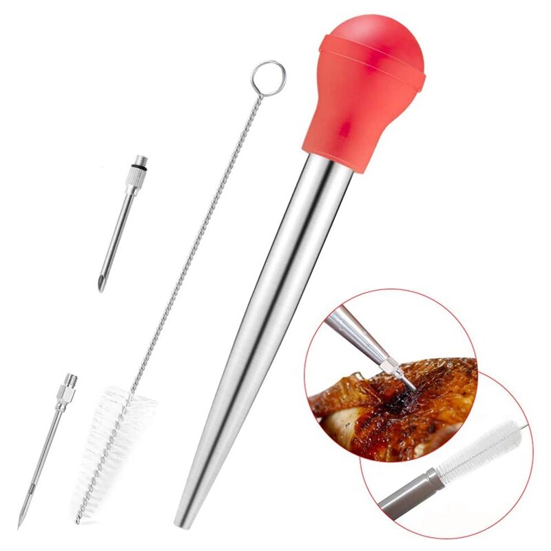 30ml kalkun baster sett med injeksjon nål rensebørste til kjøtt bbq matte smak baster sprøyte rør rør