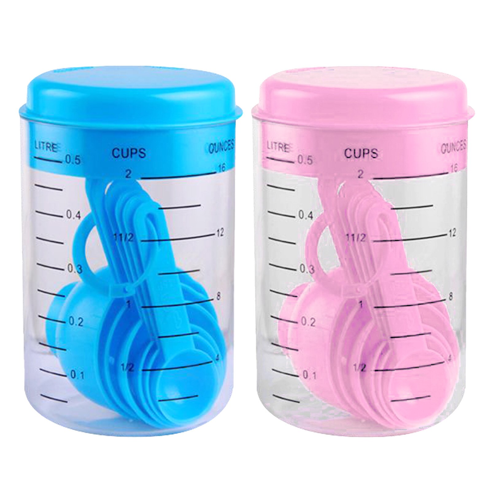 1Set Plastic Measuring Cup with 6 Spoons Set Kitchen Baking Accessory