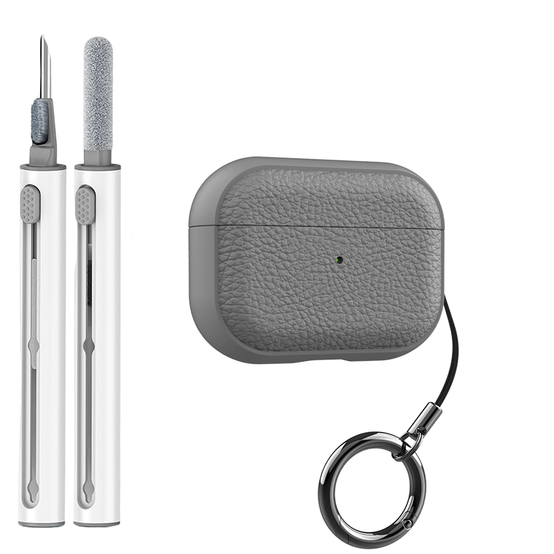 Funda de cuero Compatible con AirPods Pro 2 Generación AirPod 1 3 4 Max Funda protectora de TPU suave con llavero El LED frontal visible: XS / Gris