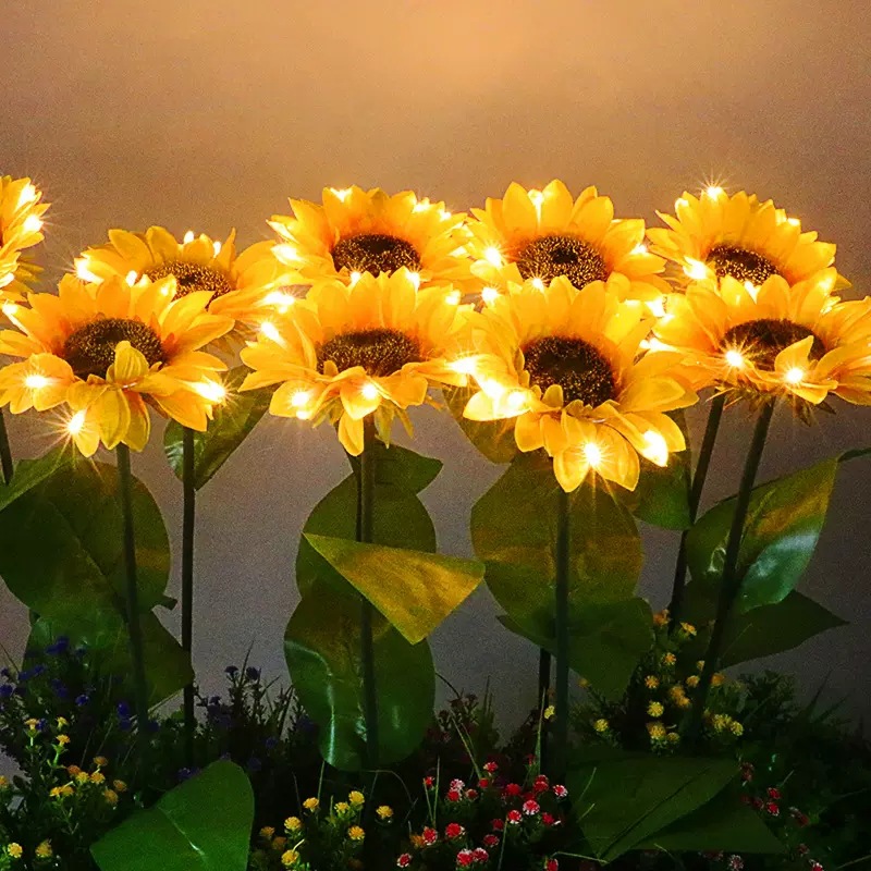 Luces solares de girasol para exteriores, guirnalda de luz LED impermeable para jardín, césped, , decoración de Navidad, lámpara alimentada por energía Solar, 1/3 cabezales