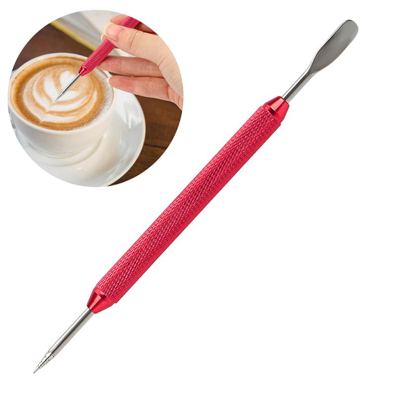 1pc kaffe kunst nål rustfrit stål skridsikker kaffe udskåret nål kaffe kunst pen kaffe dekoration værktøj tilbehør: Rød