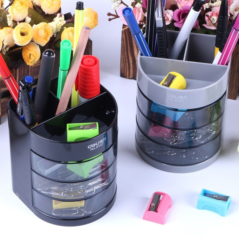 Multifunction Pen Pencil Holder Three Layer Desktop Drawer Organizer Staionery