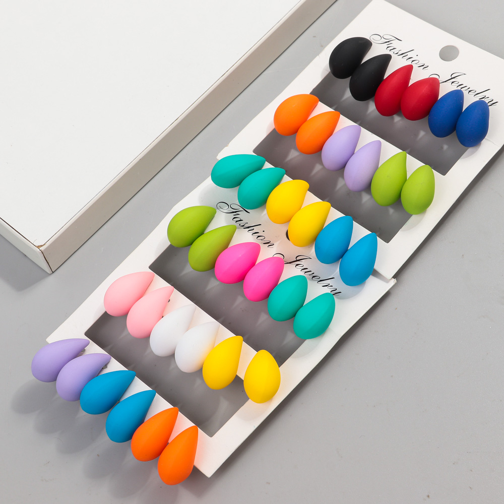 Neue 9 Paare/satz Acryl Kleine klobig Waterdrop Ohrringe Betrüger für Frauen matt Bunte Kuppel zerreißen Ohrring Reifen modisch Schmuck