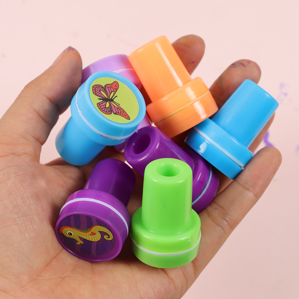 10 Uds. De sellos surtidos para niños, sellos de autotinta, sellos de juguete para niños, sello de cara sonriente, álbum de recortes, pintura DIY, decoración de álbum de fotos