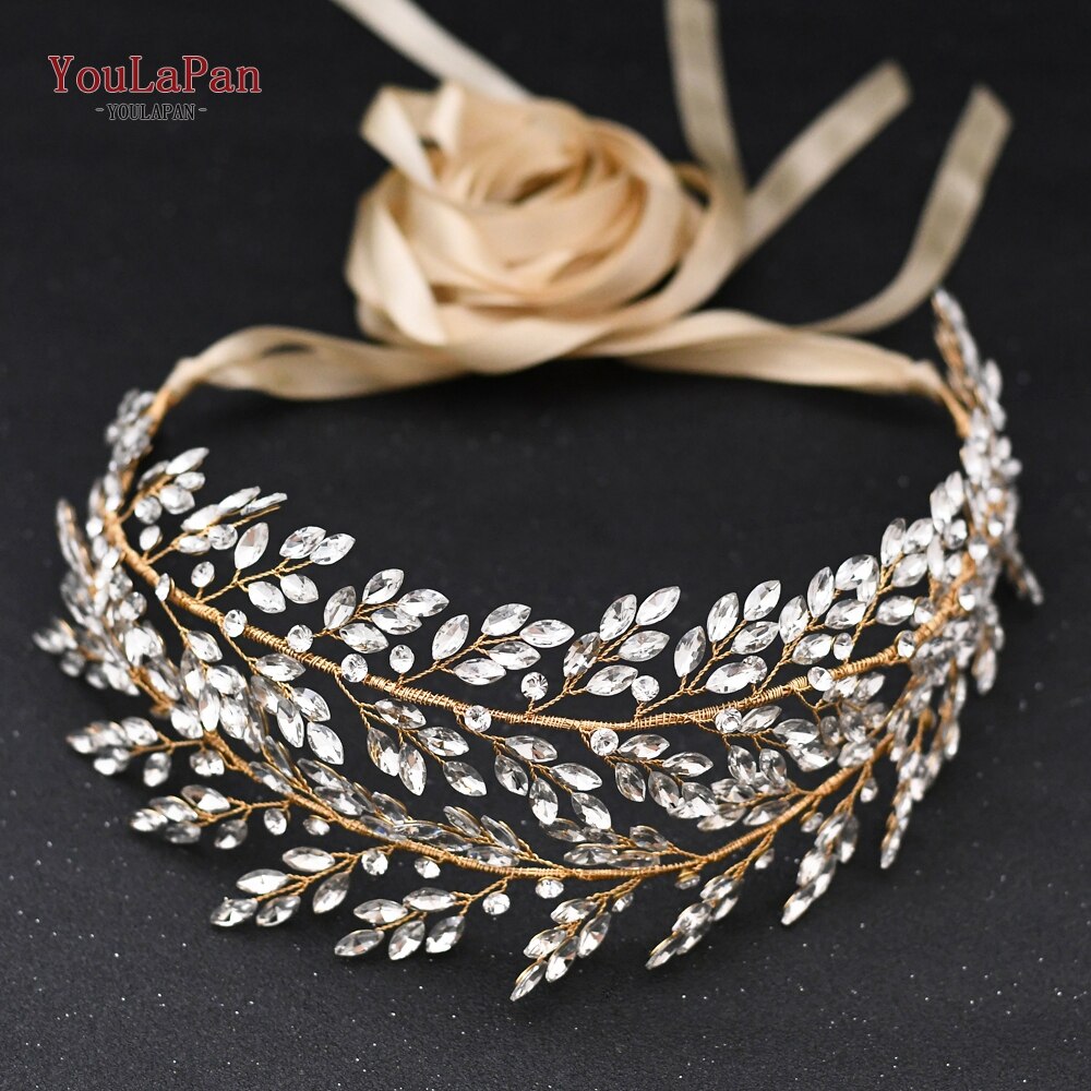 Youlapan  sh308- g gouden strass riem bruidsriem sjerp trouwjurk riem kristal applicatie voor bruidsmeisjesjurk jurk riem: Champagne lint