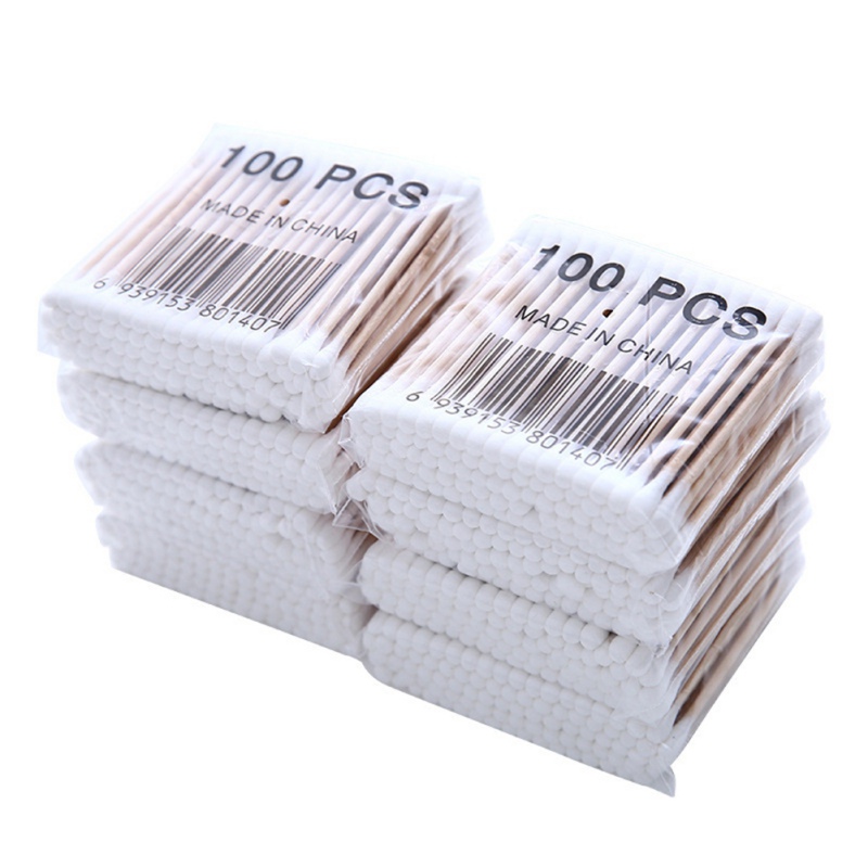 Houten Stok tweekoppige Wattenstaafjes Sanitaire Wattenstaafjes Schoonheid Wattenstaafjes Nuttig Wattenstaafjes 100 stks/pak: Default Title