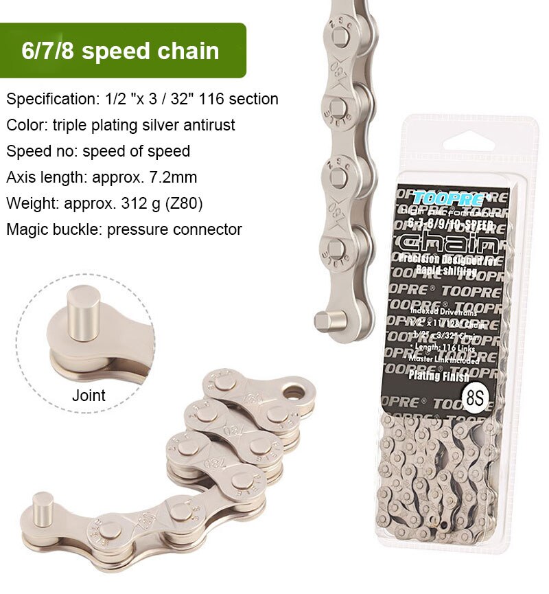 Bicycle Chains Mountain Bike Parts Bicycle Chain Single 6 7 8 9 10 11 Speed Velocidade MTB Chains 116L Silver Part Link: 01