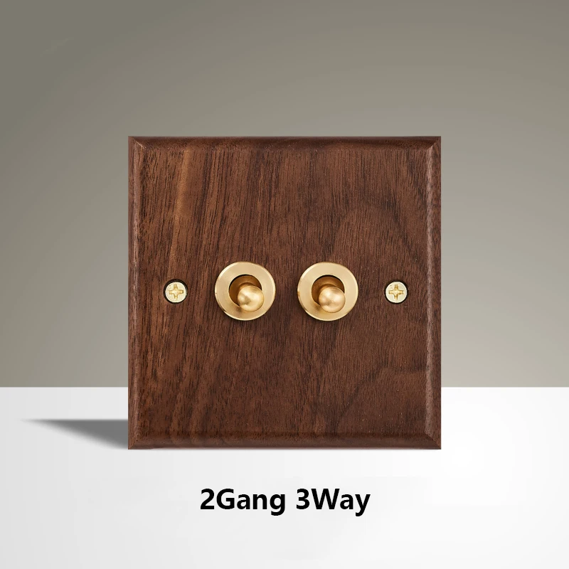 Black Walnut Wood Toggle Light Switch,Home retro Brass Panel,FR UK Universal Double USB Wall Electrical Socket Vintage Switch: GRAY
