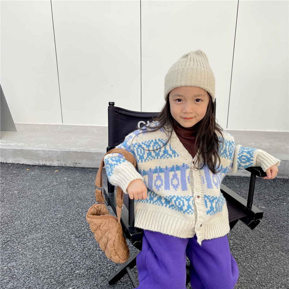 Meisjes Herfst Winter Truien Truien Kids Stijl Losse Jacquard Weave Vesten Jassen 2-7Y