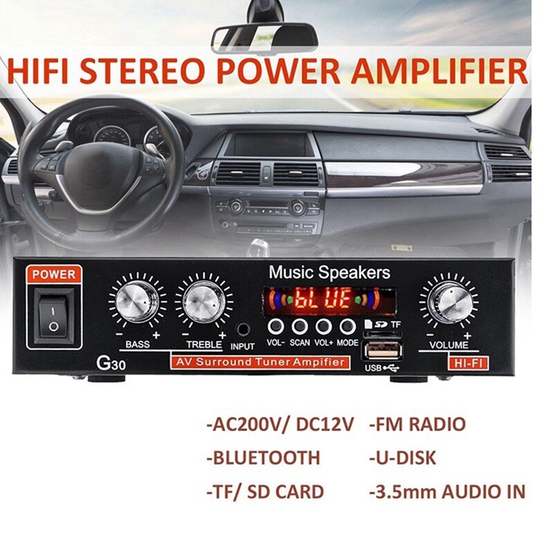 G30 Audio Amplifier Digital Home Power Bluetooth Hifi Stereo Subwoofer Music Player with Remote Control EU Plug