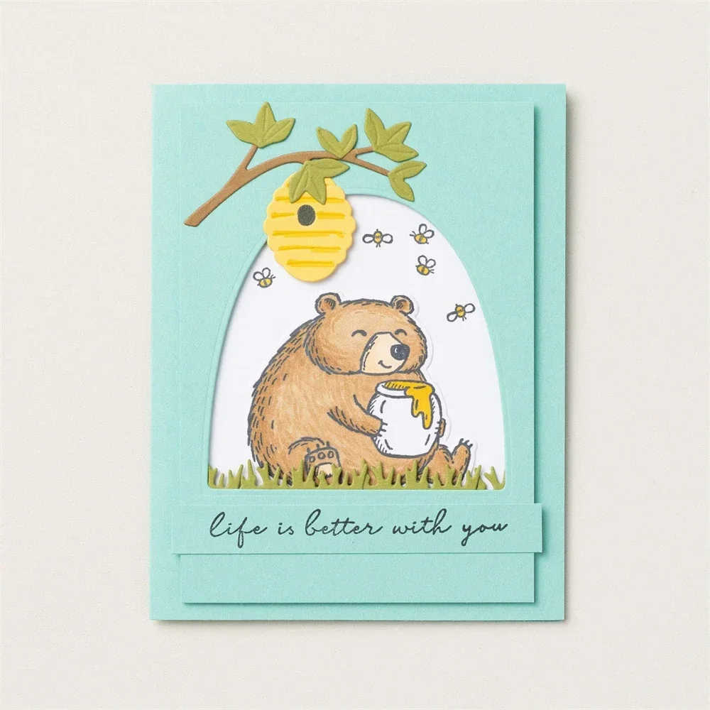 Smuk blomsterkrans med tekst, stempel og skæremaljer med mit hjerte, tedderbjørn, stempelsæt til gør-det-selv scrapbooking, kort, kreative ma