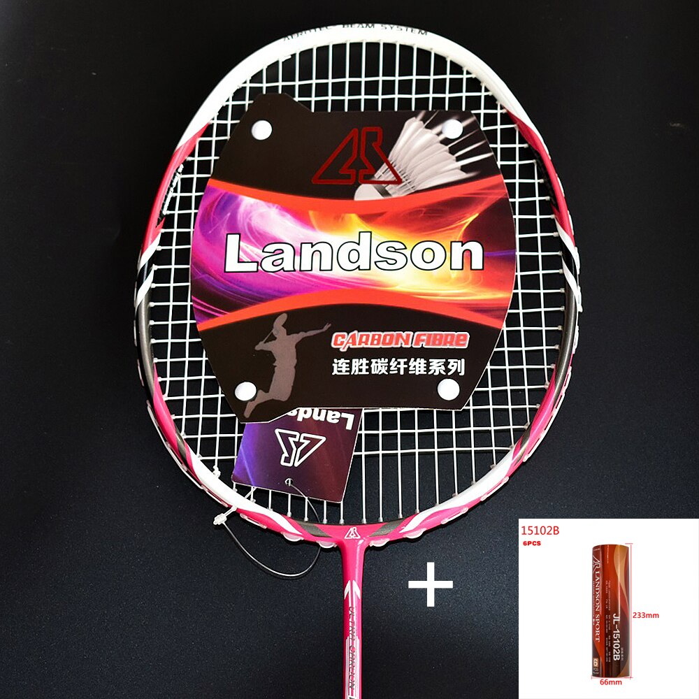 Landson uma raquete de badminton durável de fibra de carbono rosa com alta densidade composta sistema absorção de choque raquete de badminton: Racket and 6 balls