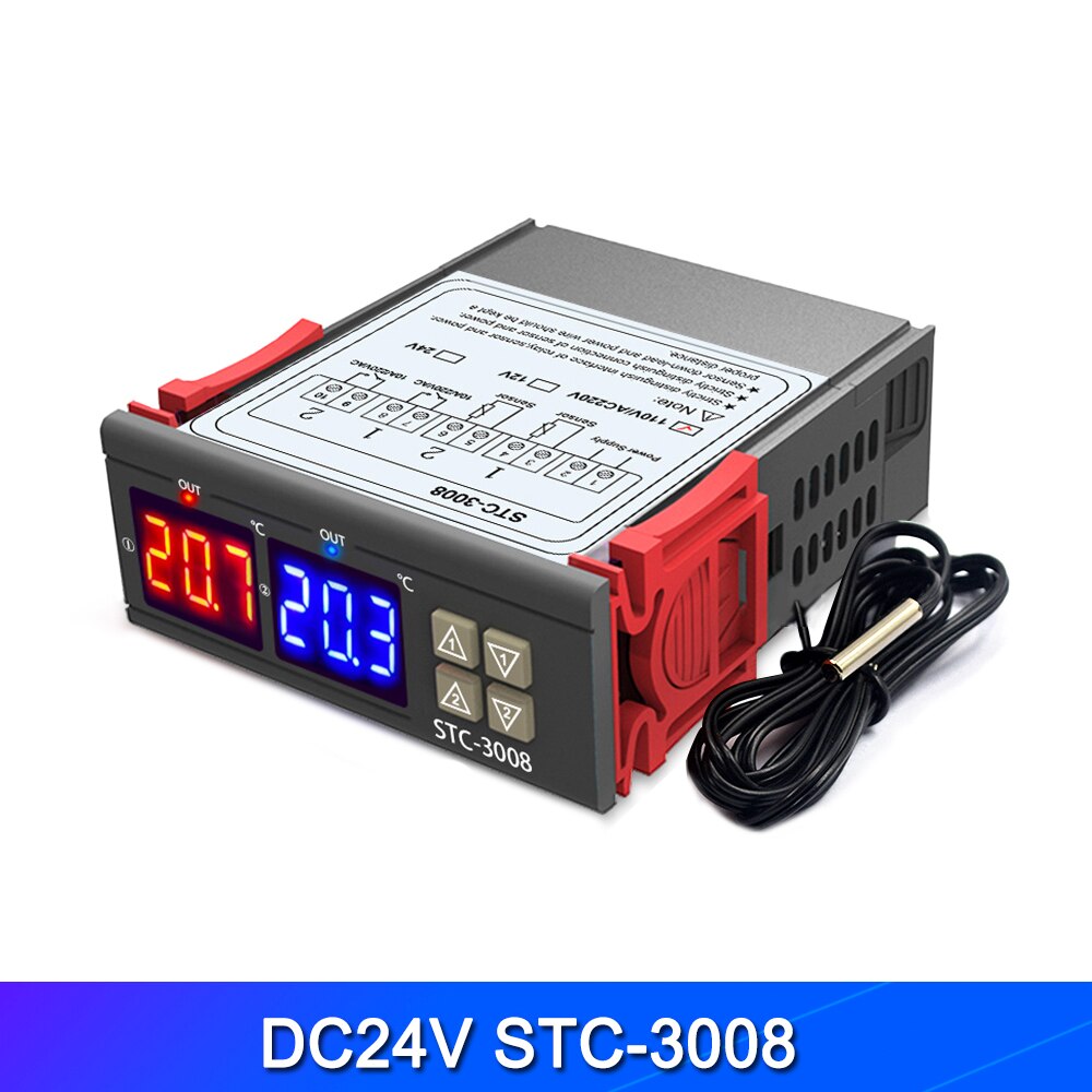 Dual Digital Temperature Controller Two Relay Output Thermostat Thermoregulator 10A Heating Cooling STC-3008 12V 24V 220V: DC24V