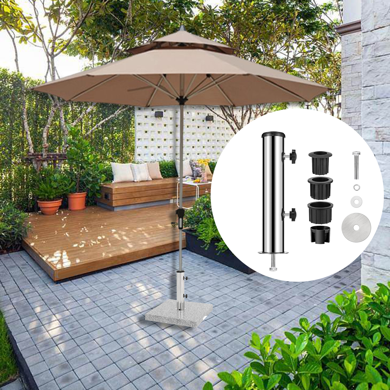 Parasolstativ til rør, udskiftning af parasol i stål, kraftige stativer, baser til terrasse til græsplæne, sommerstrand, baghave, balkon, pontoner