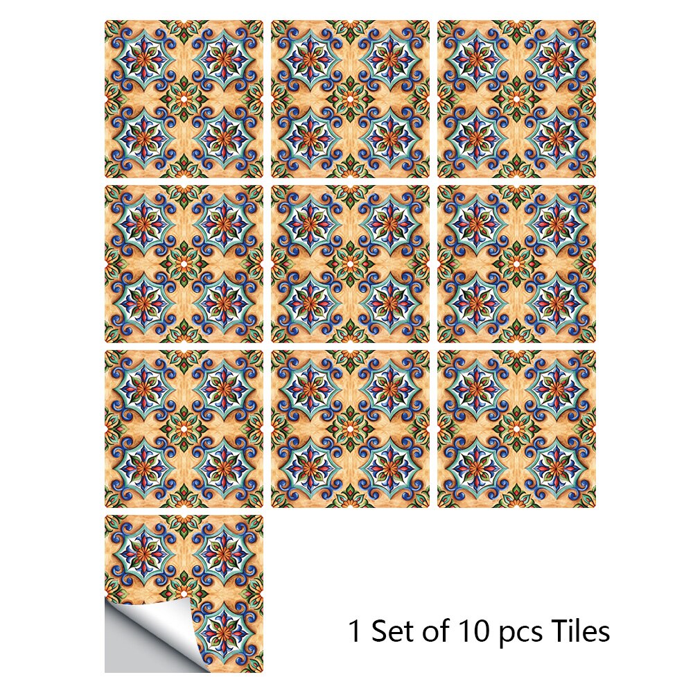 Autocollant Mural carreaux cristal dur | Motif fleurs, 10 pièces/ensemble, mur autocollant pour cuisine, salle de bain, rénovation, décor de maison, papier peint, Art Mural: 20cmX20cmX10pcs