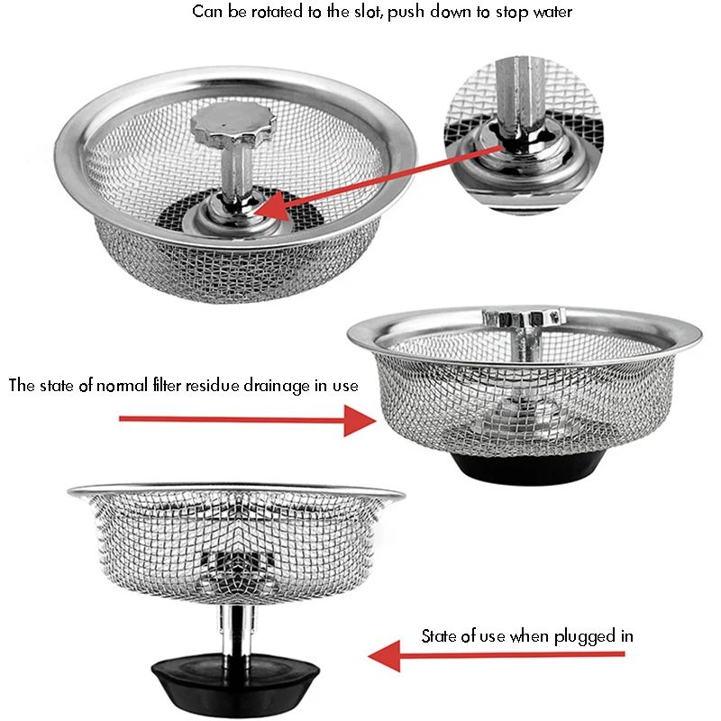 Diskbänkssil propp  - 2- i -1 rostfritt stål sil filter diskbänks avloppssil och propp , 83mm diameter