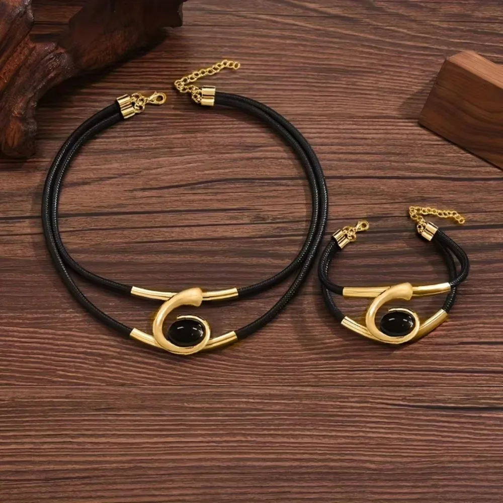 Conjunto de 2 uds. De joyería bohemia de en capas Vintage, accesorios de joyería geométrica, colgante, collar, pulsera, conjunto para mujer: Color amarillo dorado claro